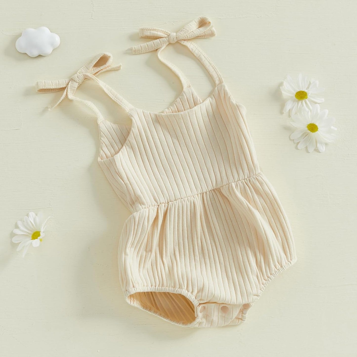 Newborn Infant Baby Girl Romper Ribbed Knit Sleeveless Spaghetti Strap One Piece Jumpsuit Bodysuit
