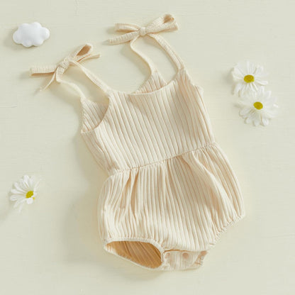 Newborn Infant Baby Girl Romper Ribbed Knit Sleeveless Spaghetti Strap One Piece Jumpsuit Bodysuit