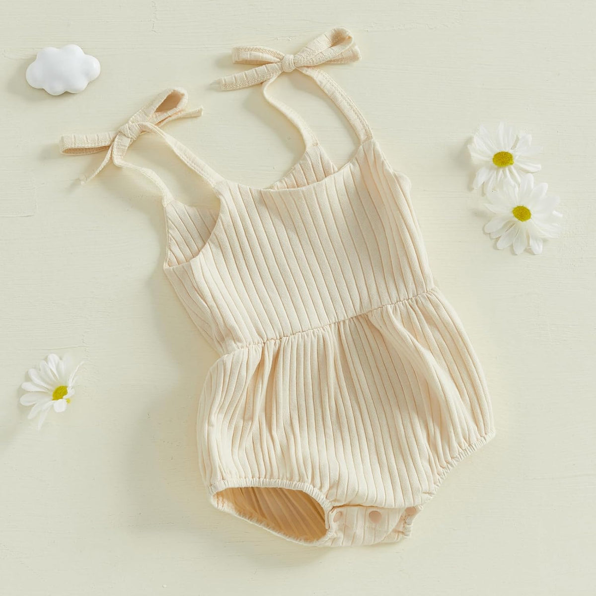 Newborn Infant Baby Girl Romper Ribbed Knit Sleeveless Spaghetti Strap One Piece Jumpsuit Bodysuit