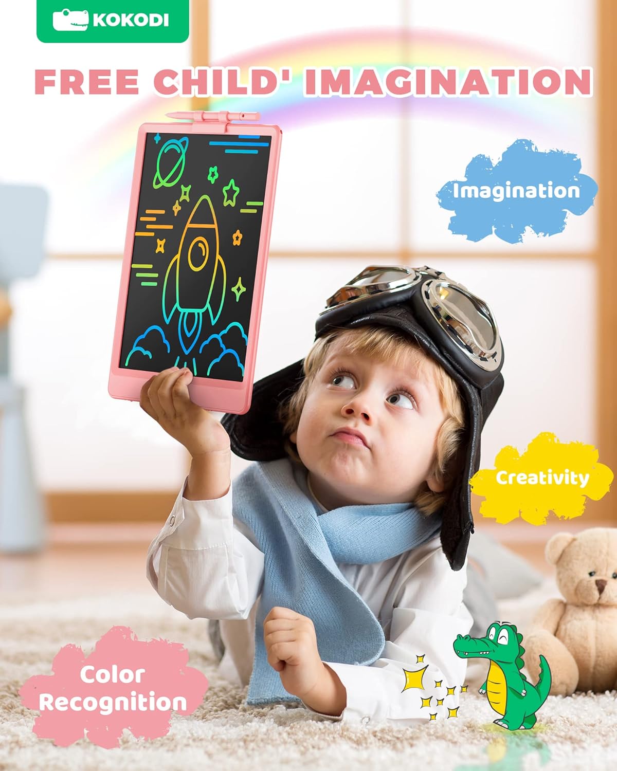 KOKODI LCD Writing Tablet, Valentines Day Gifts for Kids,10 Inch Colorful Toddler Doodle Board