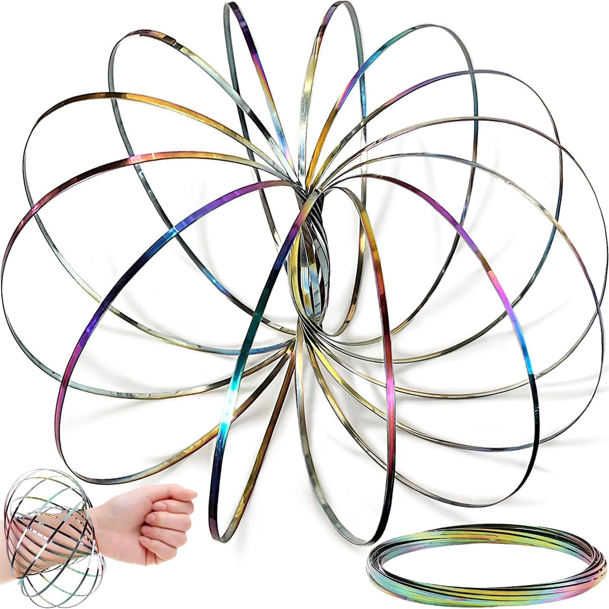 Jishi Flow Ring Magic Bracelet Fidget Arm Spinner Toy - Stainless Steel Metal Spiral Spinning Rings
