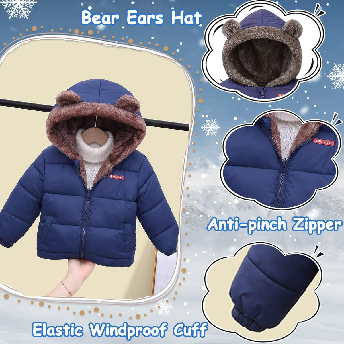 Fairy Baby Infant Baby Winter Coat Cute Teddy Bear Hooded Jacket Warm Fleece Outerwear Windproof
