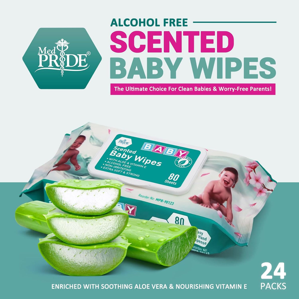 MED PRIDE Scented Baby Wipes Packs in Bulk, 24 Packs X 80 = 1920 Count, Alcohol-Free, Paraben-Free