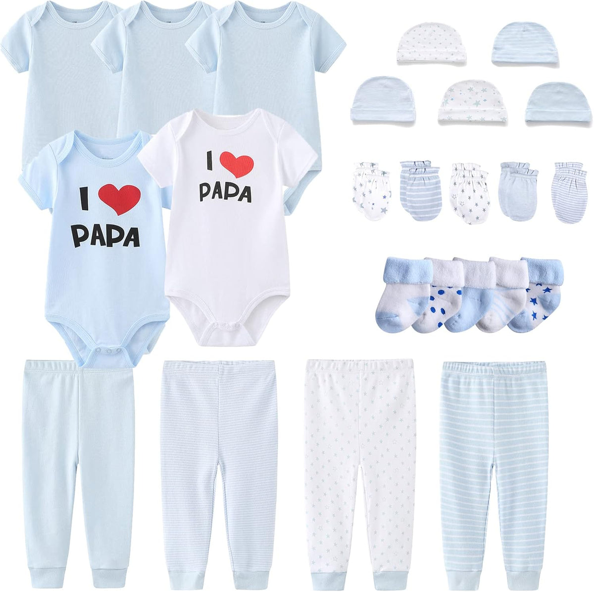 Newborn Layette Gift Set Bodysuits Pants for Baby Girl and Boy 24 Piece 100% Cotton Essentials and