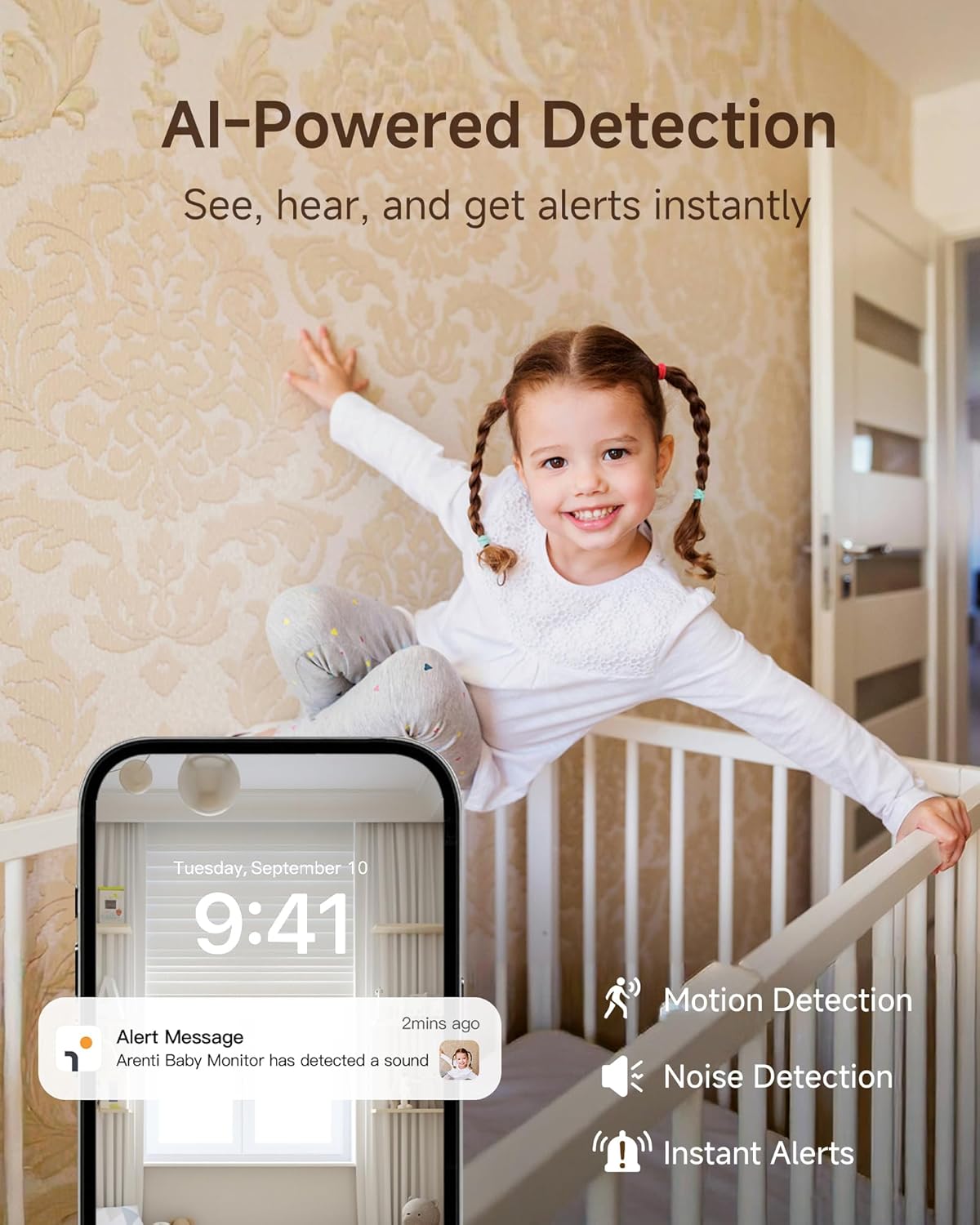 ARENTI Smart Baby Monitor with Camera and Audio, 1080P PTZ Camera with 5-inch Screen, Free