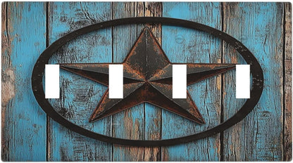 Light Switch Covers Rustic Wood Country Barn Texas Star On Teal Quad Toggle Electrical Faceplate 4