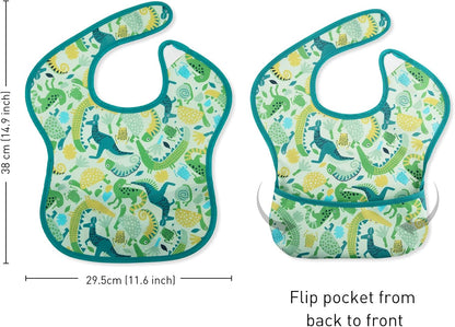 Mess Proof Baby Bib 3 Pack, Waterproof Led Weaning Baby Feeding Bibs with Food Catcher, Travel