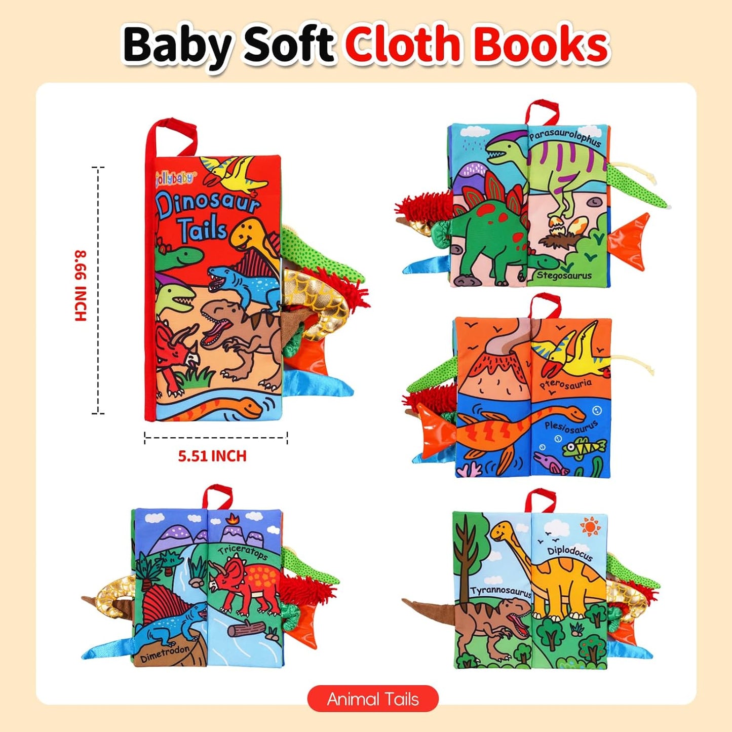 Jollybaby Baby Books 0-6 Months, Touch and Feel Crinkle Soft Cloth Books for Infants Babies
