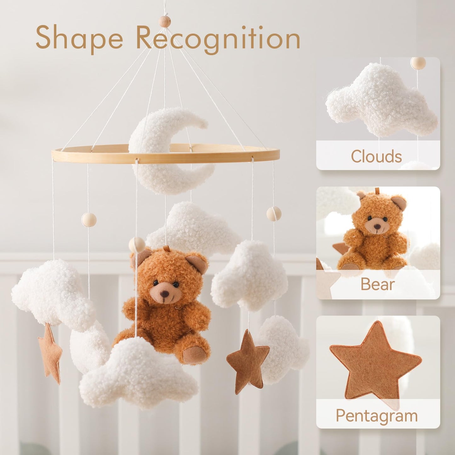EERKEOD Baby Crib Mobile Bear Nursery Mobile for Boys Girls Teddy Velvet Mobile Nursery Decor for