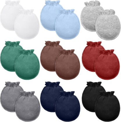 9 Pairs Newborn Baby Boys Girls Mittens 0-6 Months Infant Toddler Mittens No Scratch Solid Color