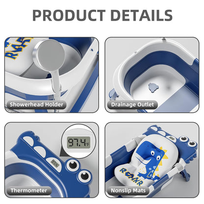 Collapsible Baby Bathtub for Newborn, Foldable Baby Bath Tub with Thermometer & Soft Floating