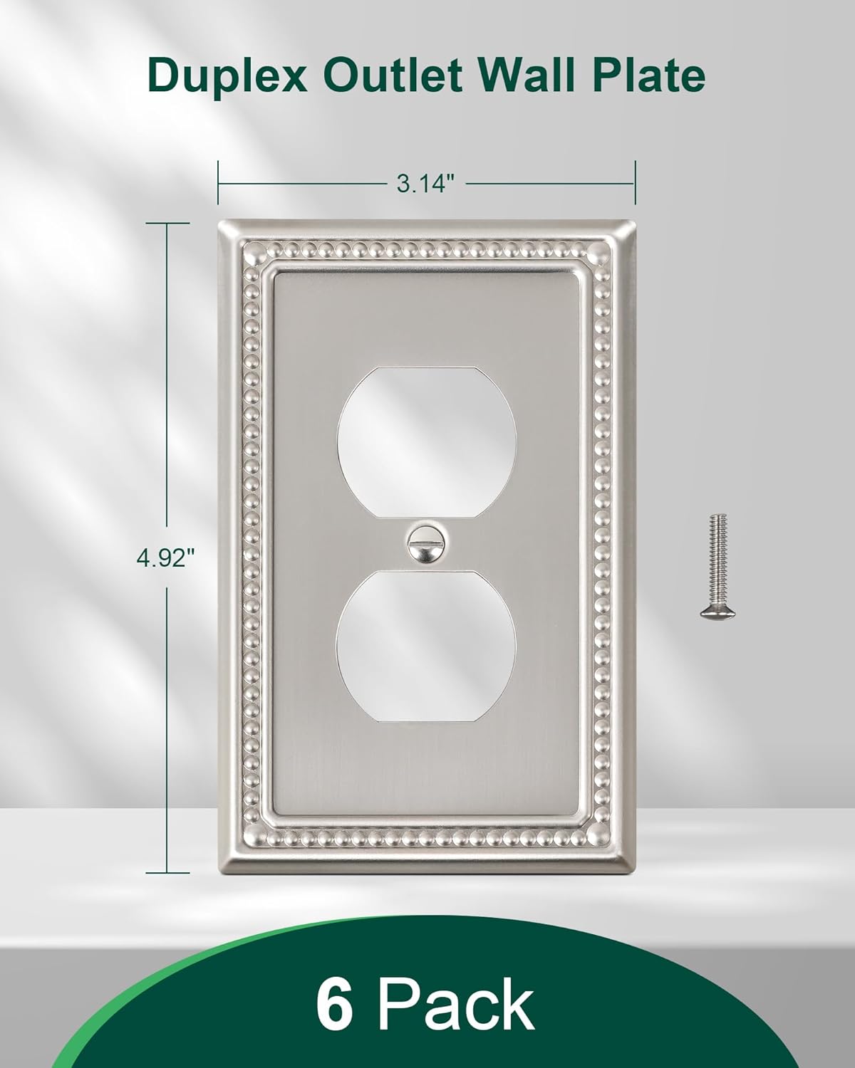 6-Pack Duplex Outlet Cover Plate, Metal Wall Plates for Electrical Outlets, Brushed Nickel 1 Gang