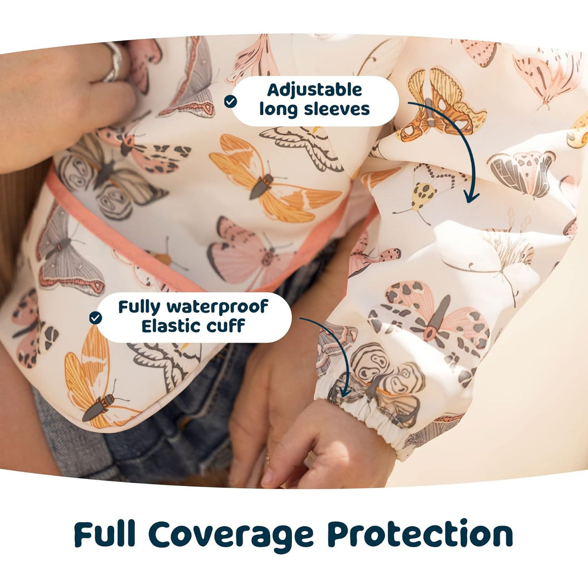 Tiny Twinkle Mess Proof Baby Bib,Waterproof Smock Baby Bib for Eating,Machine Washable Long Sleeve