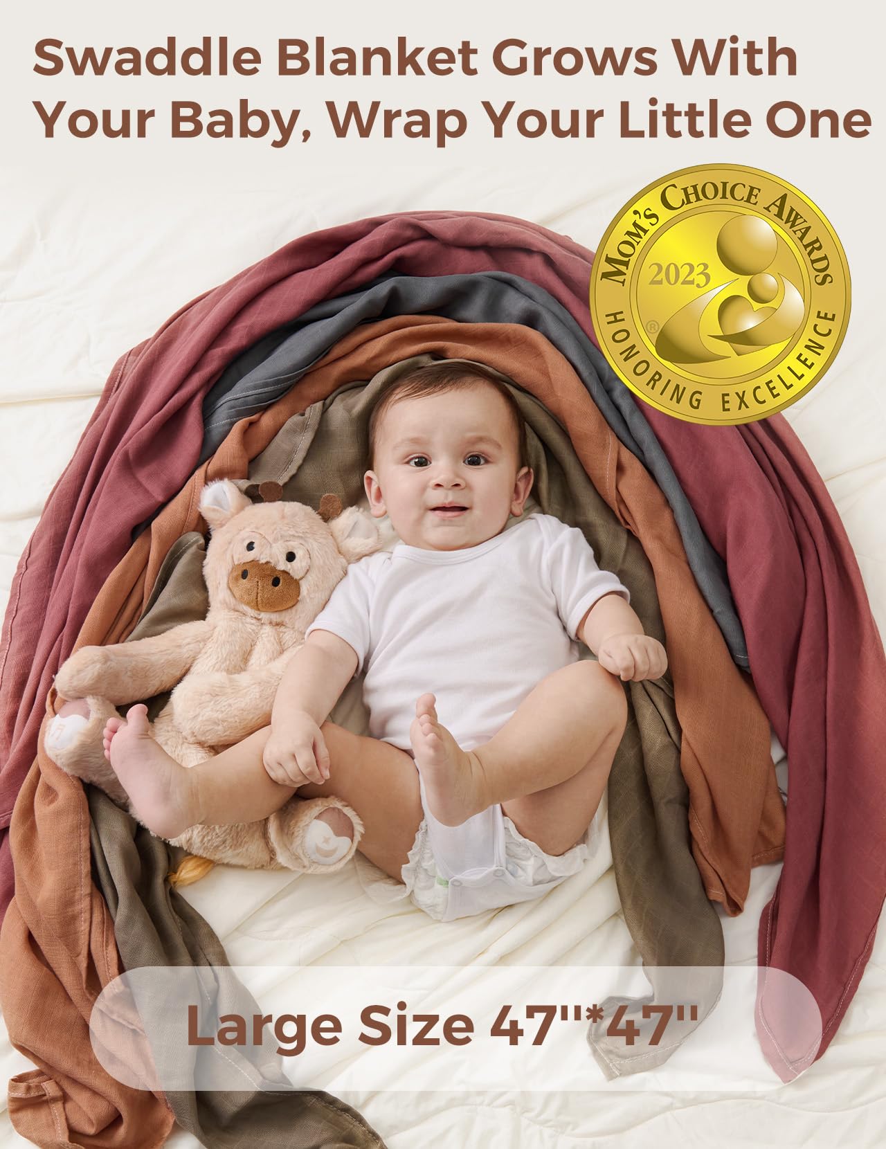 Momcozy Muslin Swaddle Blankets, 4-Pack, Large 47"x47", Breathable