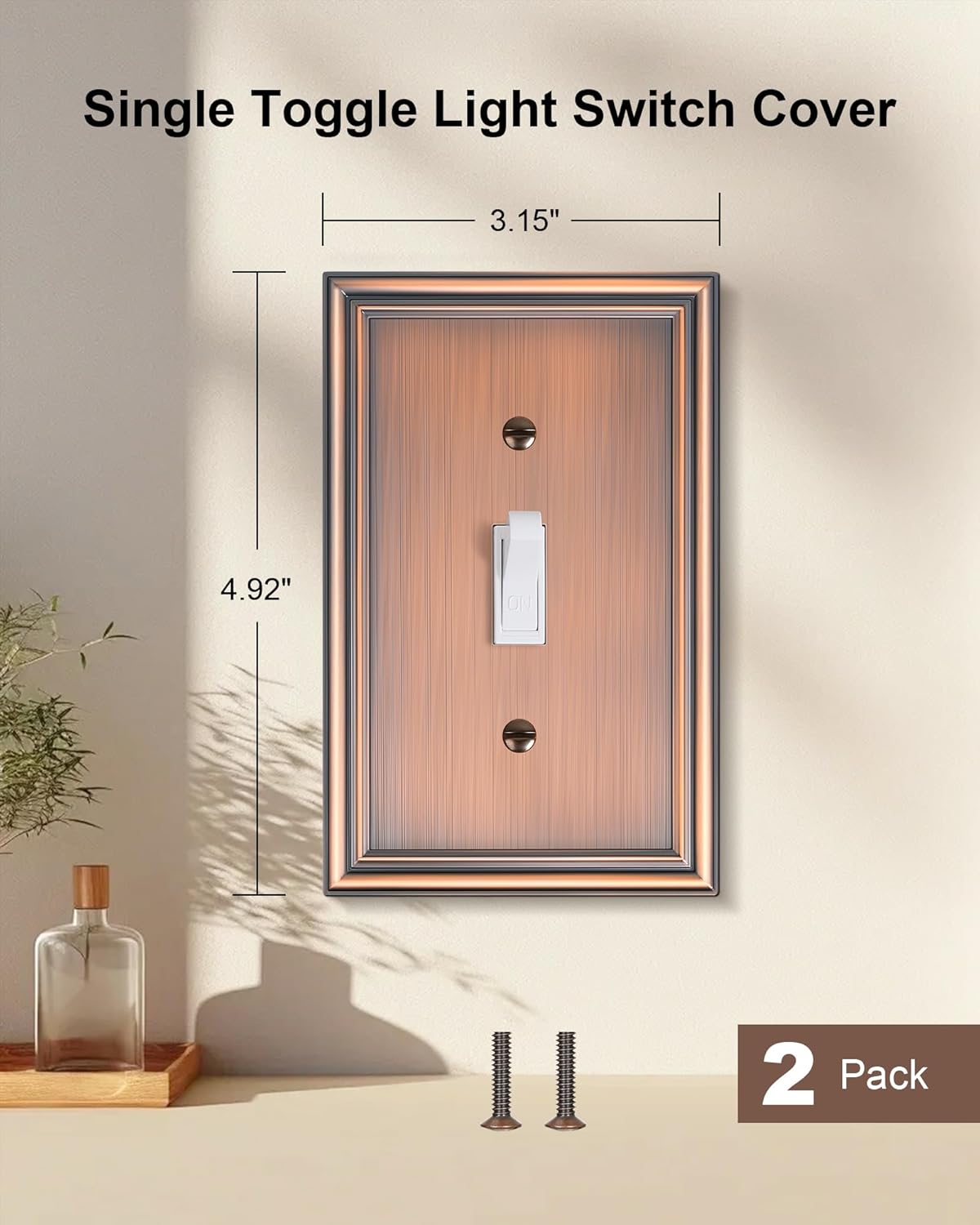 2-Pack Single Toggle Light Switch Cover Plate, Durable Solid Zinc Alloy Decorative Switch Plate