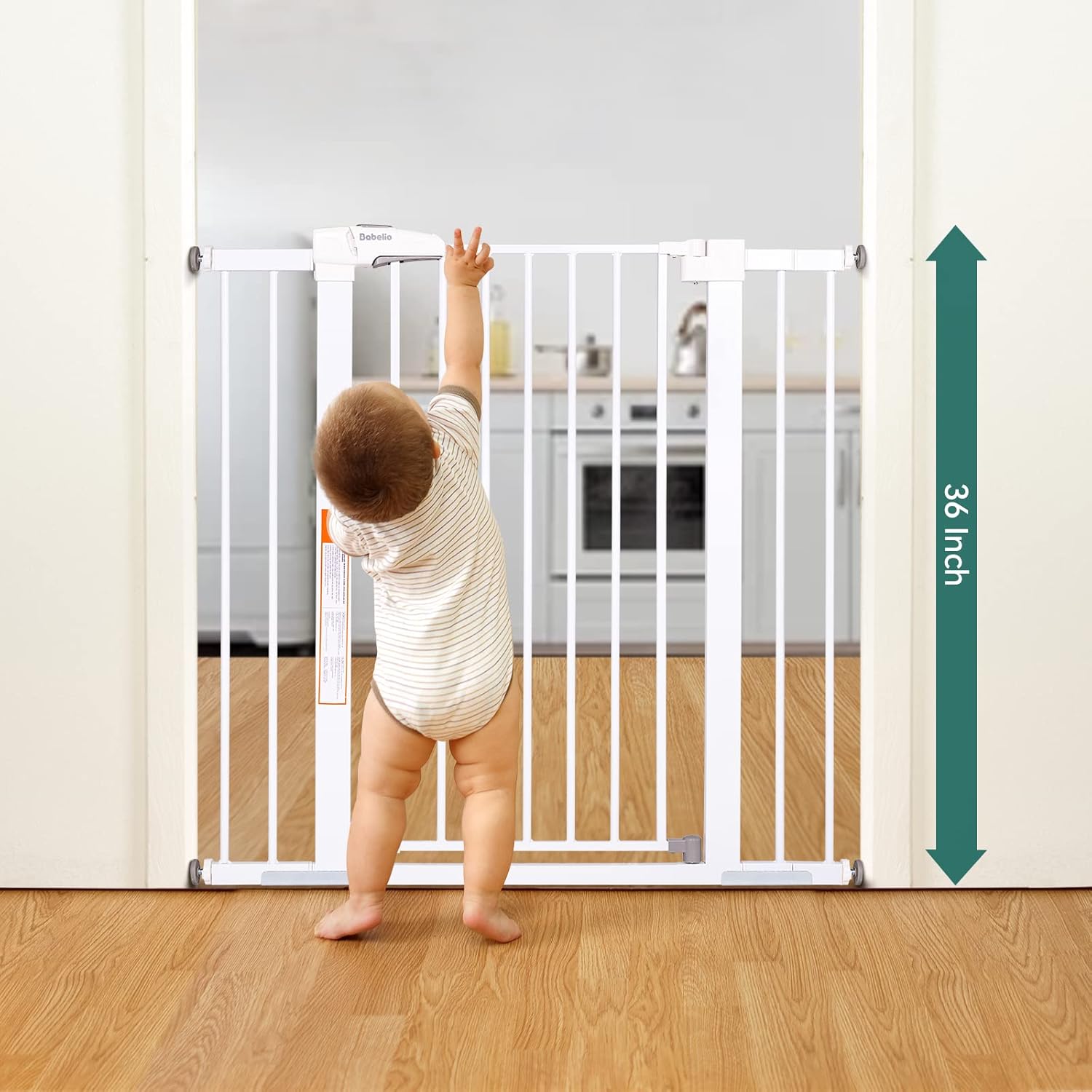 BABELIO 36" Extra Tall Dog Gate, 26-40" Wide Auto Close Baby Gate, Pressure Mounted Metal Pet, Easy
