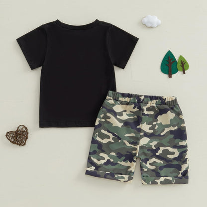 wdehow Toddler Kids Baby Boy Summer Clothes Sets 1T 2T 3T 4T 5T Letter Print Short Sleeve Tops