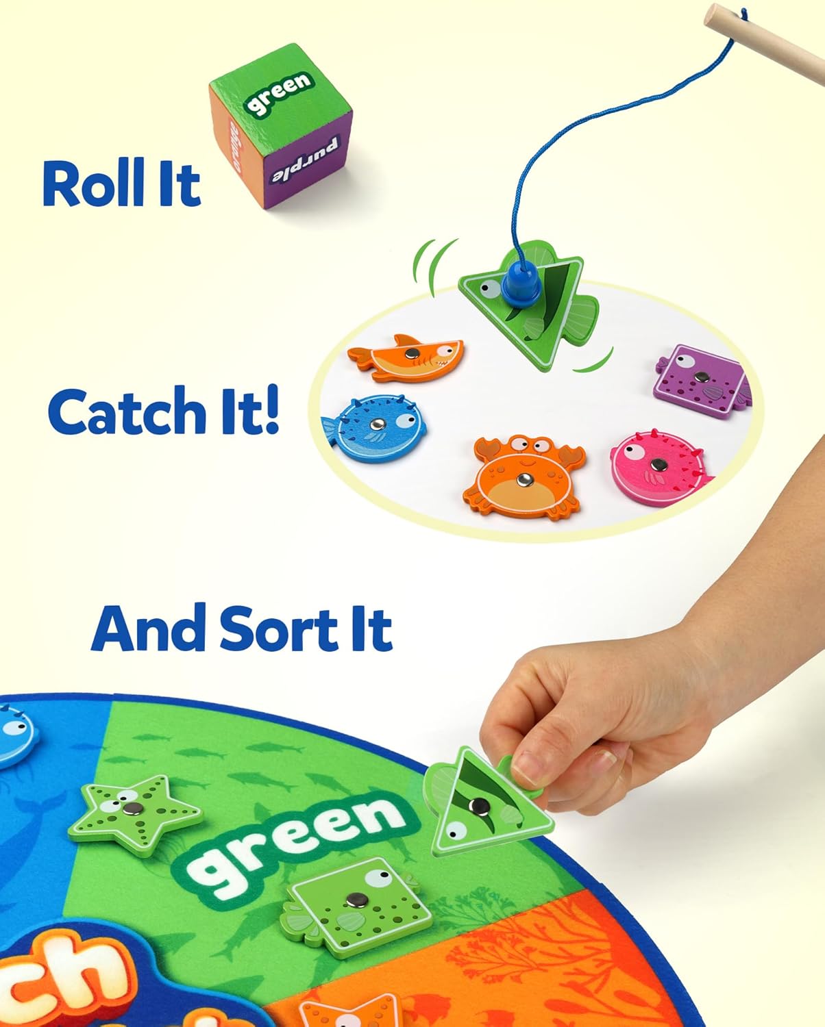 Coogam Montessori Toy for Toddlers, Fine Motor Skill Wooden Magnetic Fishing Game for Year Old