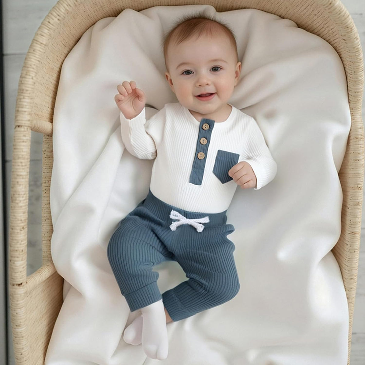 fhutpw Baby Boy Clothes 3 6 12 18 Months Ribbed Knitted Long Sleeve Romper and Pants Sets Newborn