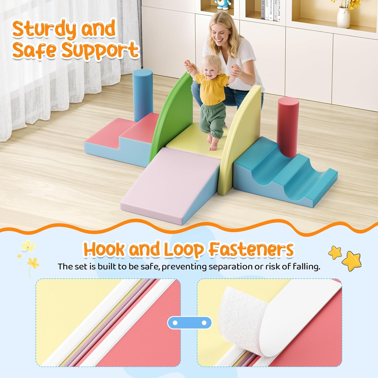 Lischwert Foam Climbing Blocks for Toddlers 1-3, 8pcs Soft Play Set with Crawling Exploration Toys