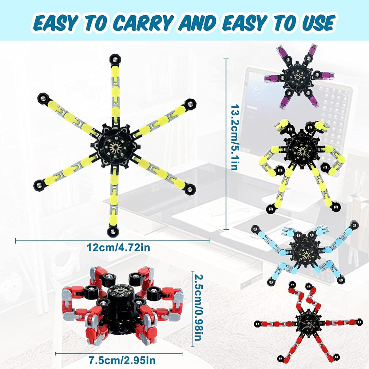 100pcs Random Fidget Spinners,DIY Deformable Robot Fingertip Toys,Decompression Spinner,Deformable