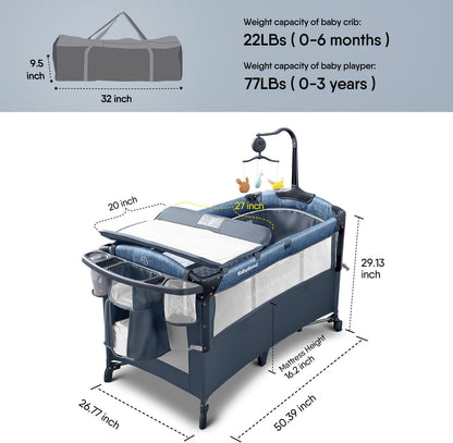 BabyBond Baby Bassinet Bedside Crib, Pack and Play with Sheet, Diaper Changing Table and Music