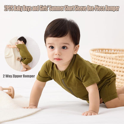 Feidoog Baby Boys 2Pack Rompers Summer Short Sleeve 2 Way Zipper One-Piece Romper Jumpsuit Sleep