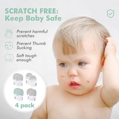 HAPIU Baby No Scratch Mittens Stay On, 100% Cotton Breathable, Adjustable Infant Gloves for Boys