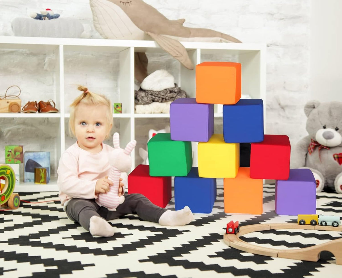 Foam Blocks for Toddlers 1-3, 12 PCS 5.5 inch Foam Soft Cubes for Kids, Colourful Building Blocks