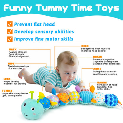 Baby Tummy Time Toys 0-6 Month Musical Stuffed Animal Plush Caterpillar Toy for Infant 6-12 Month