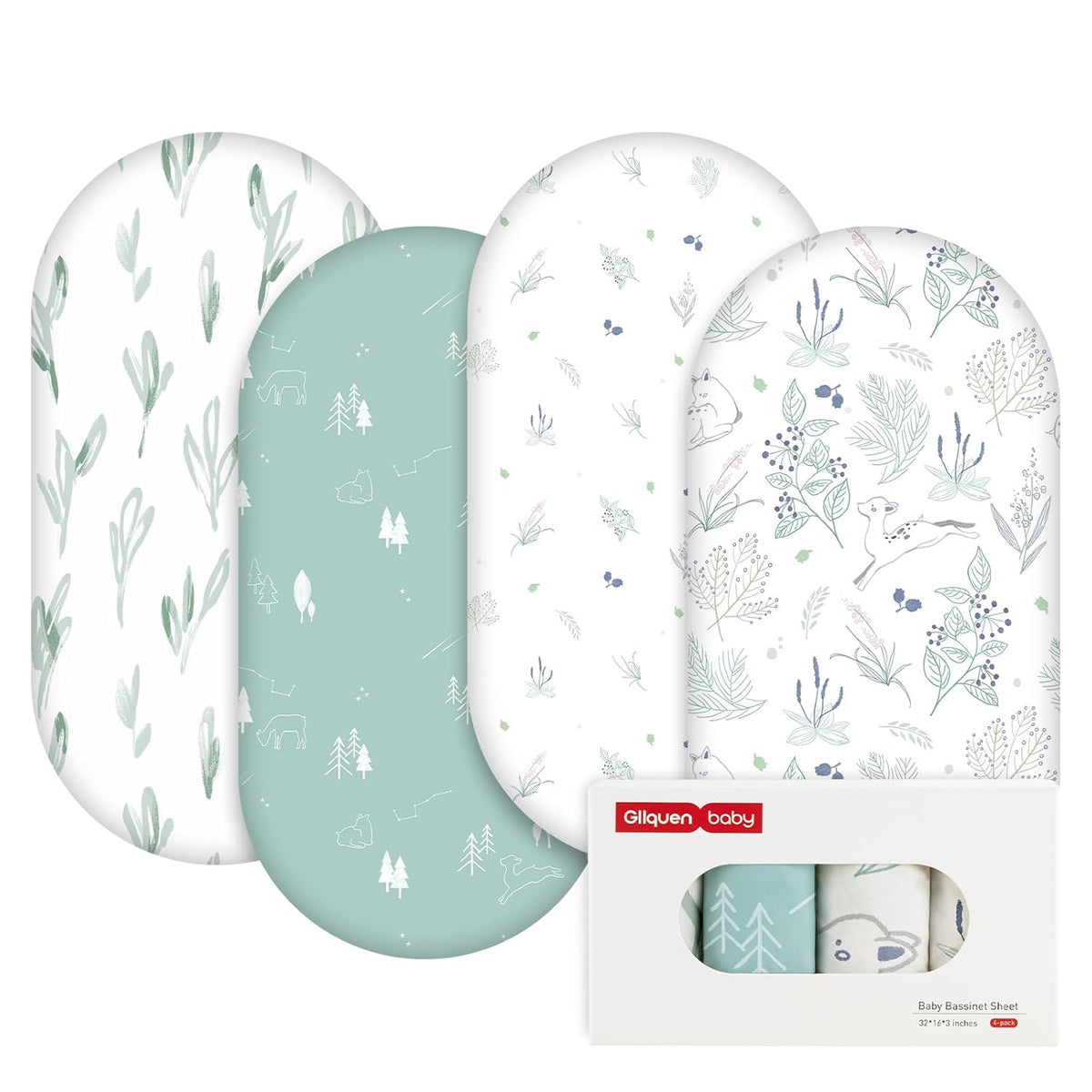 Gllquen Baby Bassinet Sheets 4 Pack, Breathable Cozy Fitted Mattress Sheet, Elastic Travel Crib