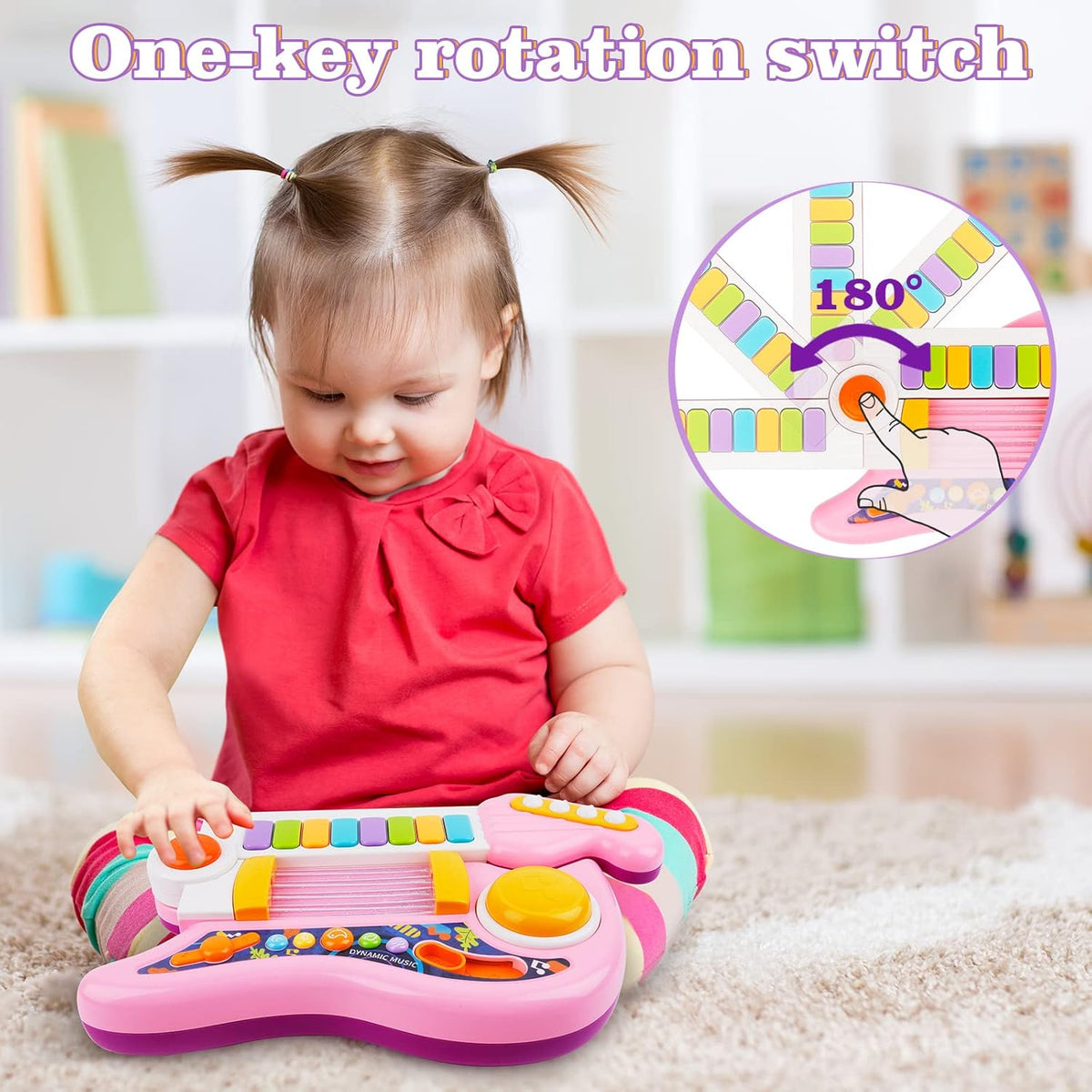 Kids Guitar, Electric Toddler Baby Music Toys for Ages 2-4 with Piano Mode Strap and Lights Child