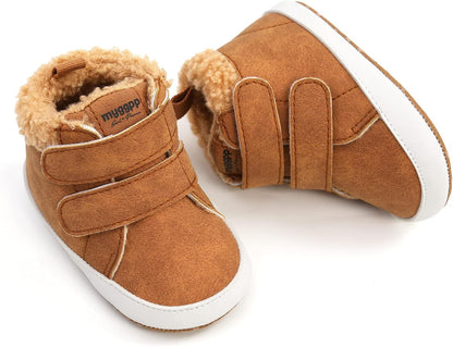 SOFMUO Baby Boys Girls High Top Ankle PU Leather Sneakers Soft Rubber Sole Infant Moccasins Newborn
