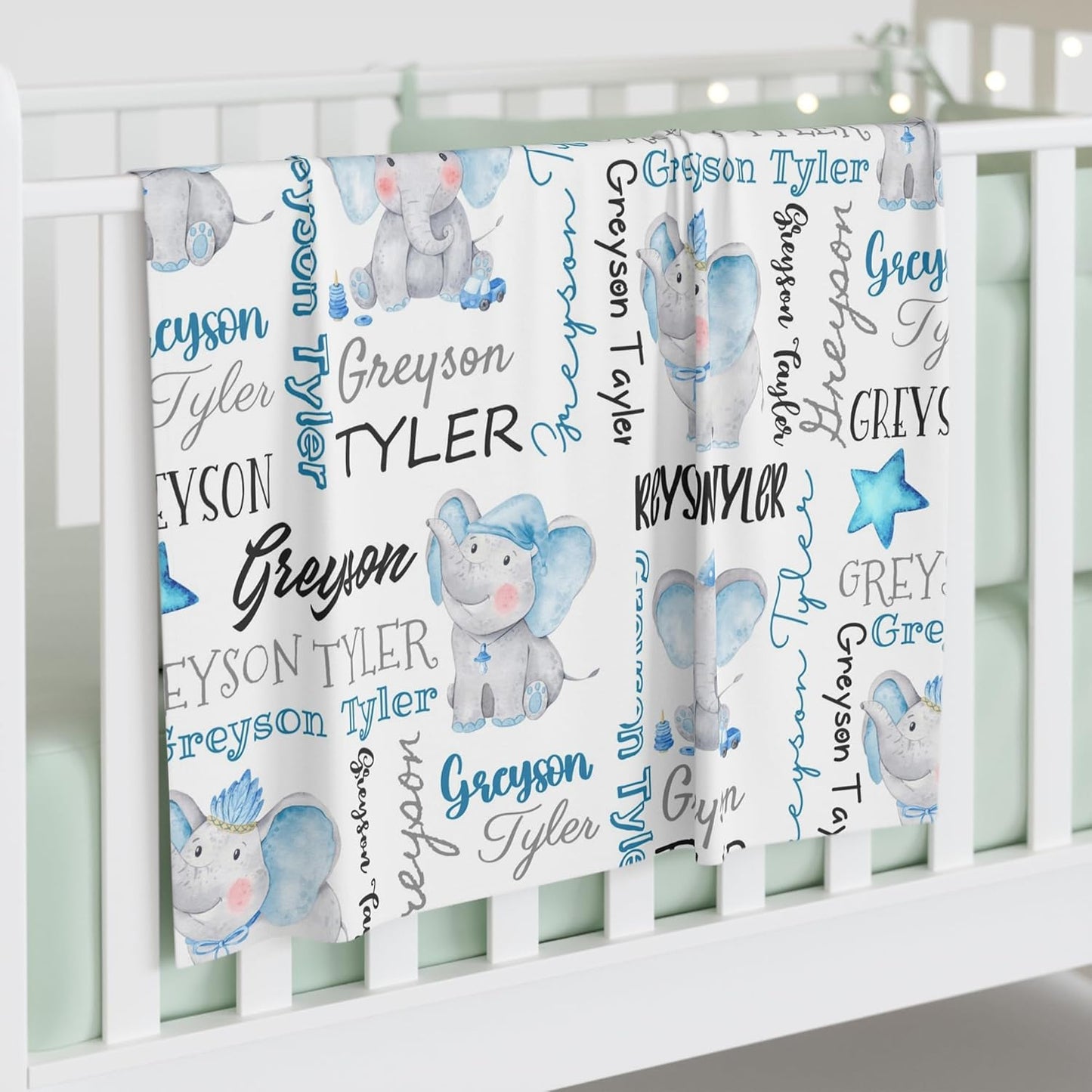 Personalized Elephant Swaddle Blanket with Name - Custom Baby Blanket for Boys & Toddlers - Kids &