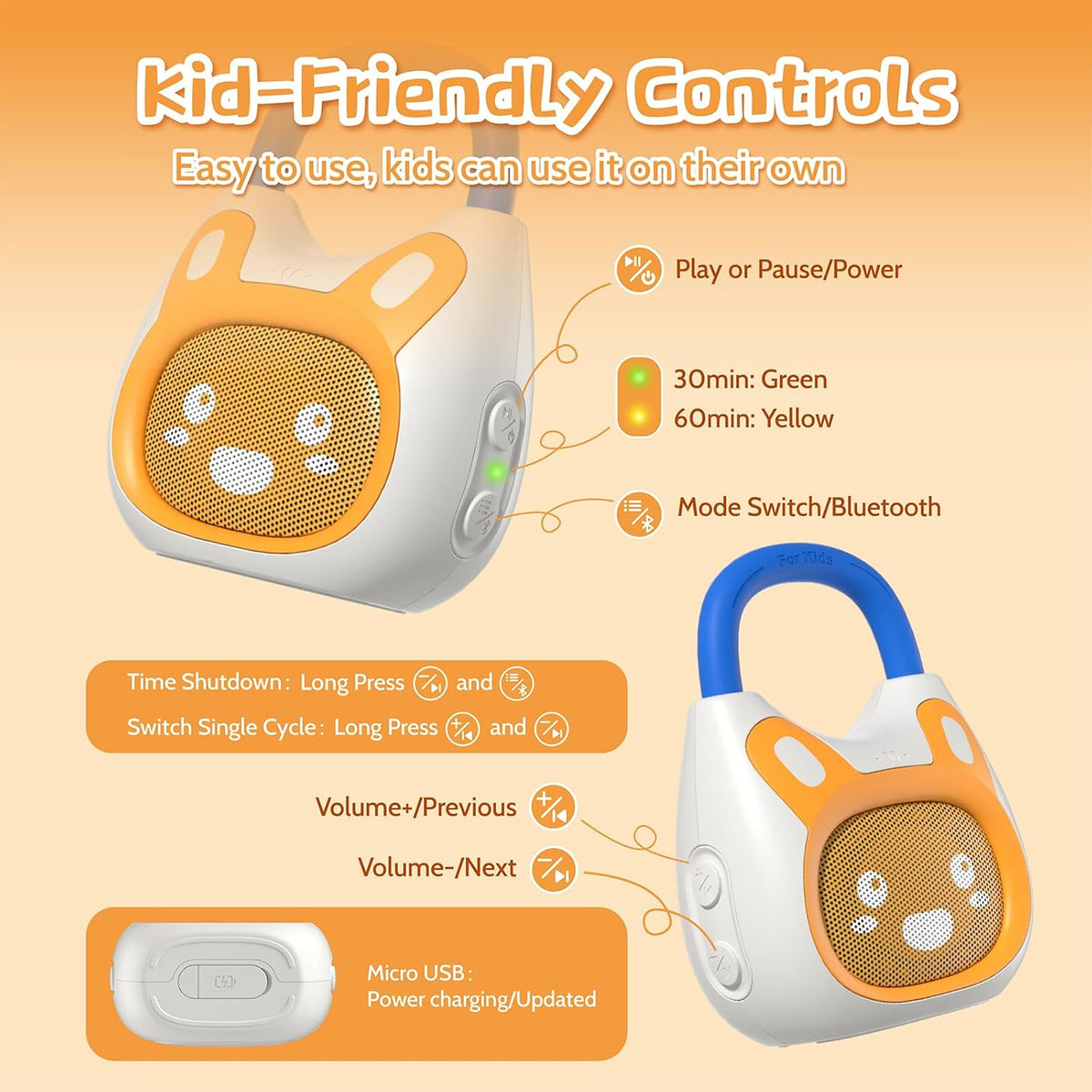 alilo Pocket Bunny Portable Kids Music Player, Musical Toys for Toddlers 1-3-5, Preloaded 120+