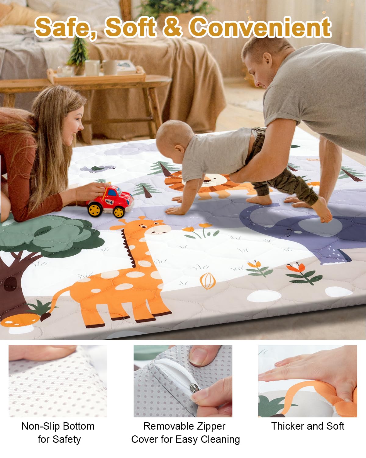 Premium Foam Baby Play Mat 71" x 59" – Removable & Machine Washable Cover, Extra Thick Padding