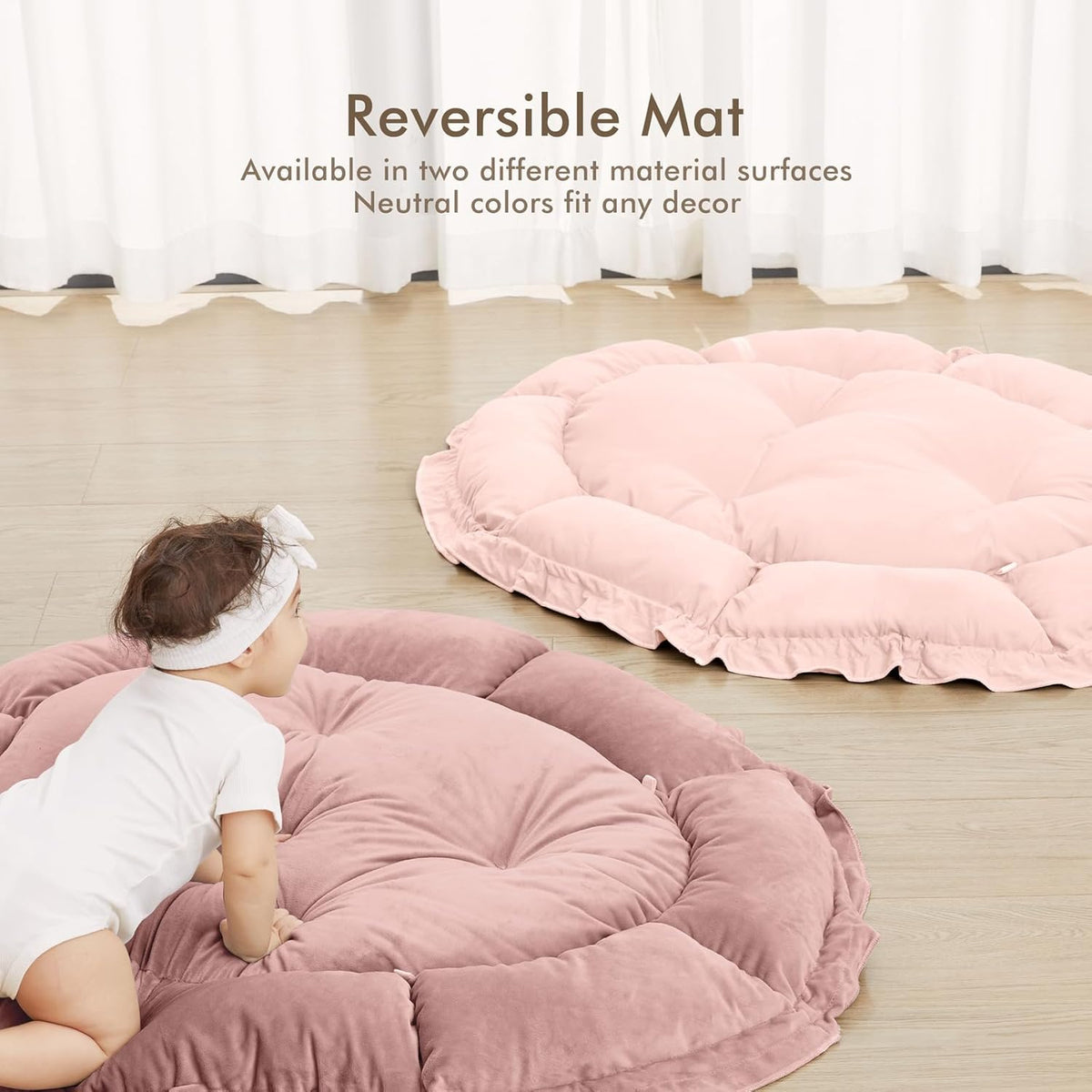 ANGELBLISS 5 in 1 Baby Play Gym Mat, Reversible Tummy Time Mat with 5 Sensory Toys for Stage-Based