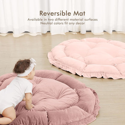 ANGELBLISS 5 in 1 Baby Play Gym Mat, Reversible Tummy Time Mat with 5 Sensory Toys for Stage-Based