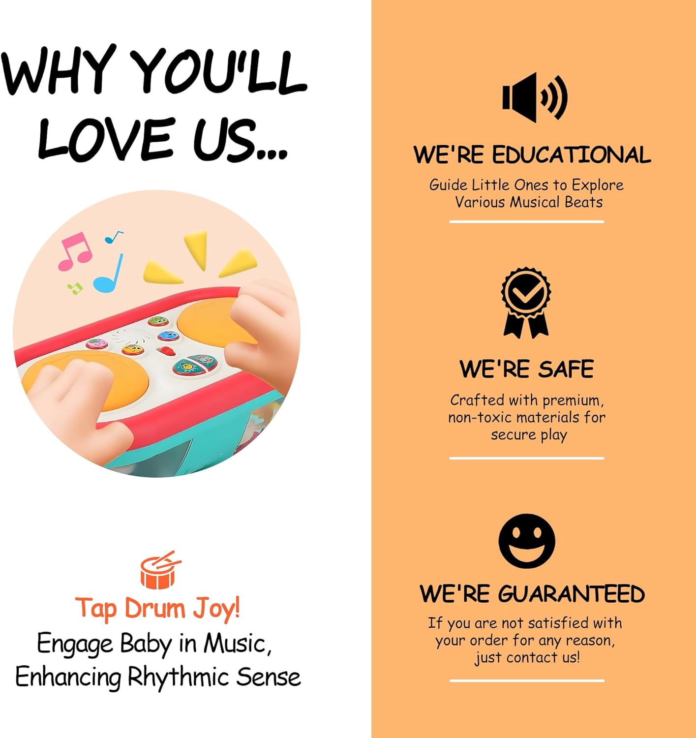 Baby Toys for 6 to 12 Months, Drum Musical Learning Infant Toys Rotating Light Up Toys for 12-18