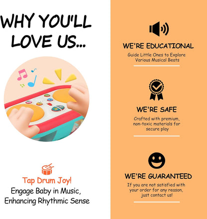 Baby Toys for 6 to 12 Months, Drum Musical Learning Infant Toys Rotating Light Up Toys for 12-18