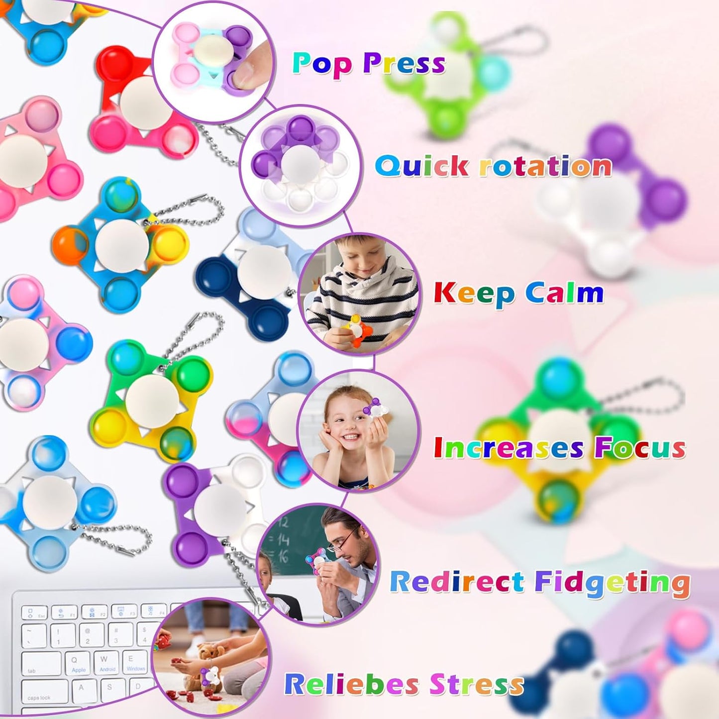 42 PCS Pop Fidget Spinners - Colorful Party Favors for Kids - Sensory Toys for Stress Relief and