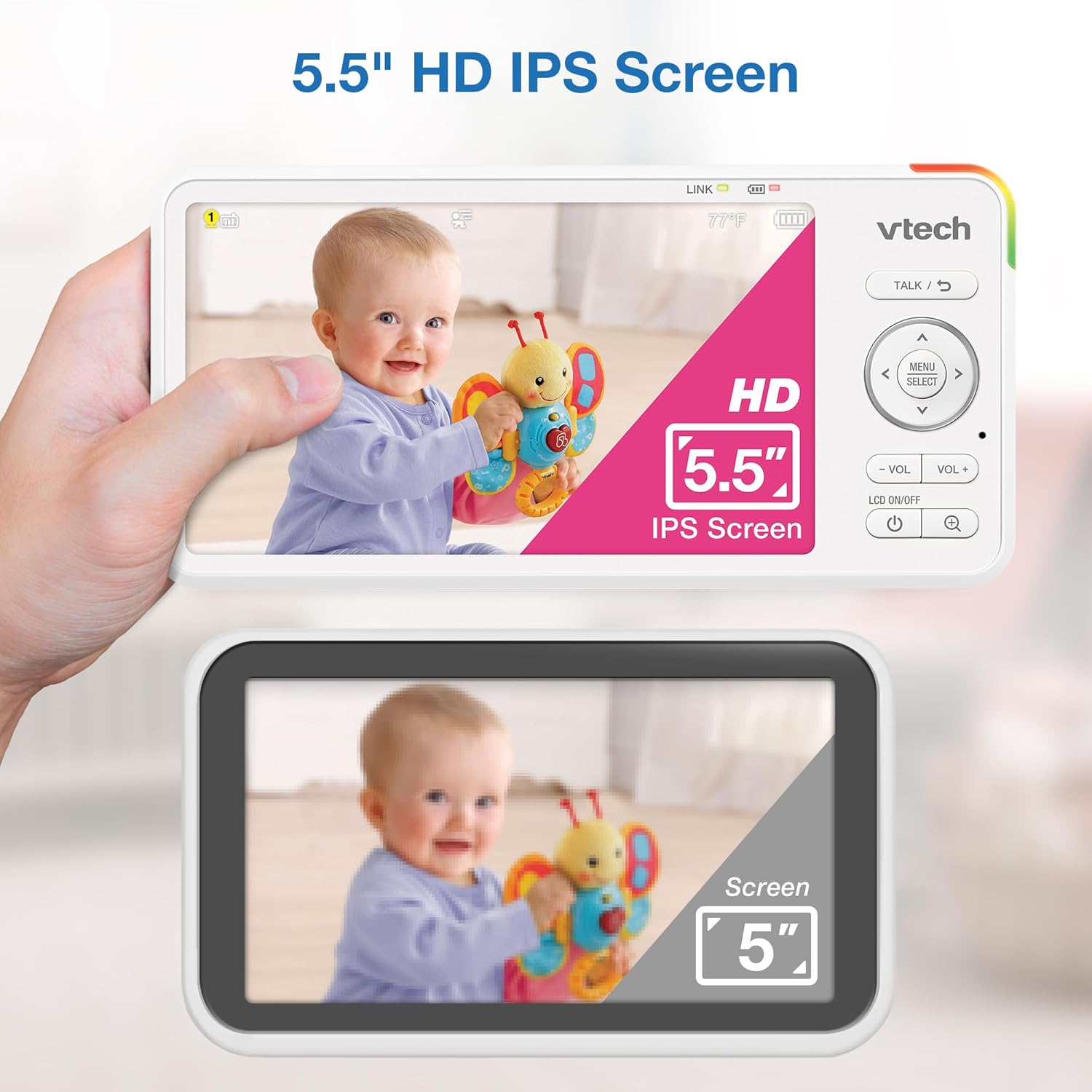 VTech 5.5" IPS Screen 720P Video Baby Monitor with Camera and Audio, Pan-Tilt-Zoom, Night Light