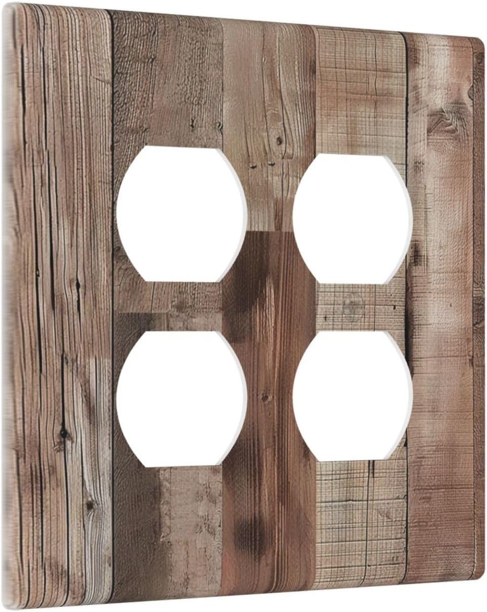 Decorative Outlet Covers Retro Wood Plank Vintaga Wooden Board 2 Gang Wall Plate Cover Double