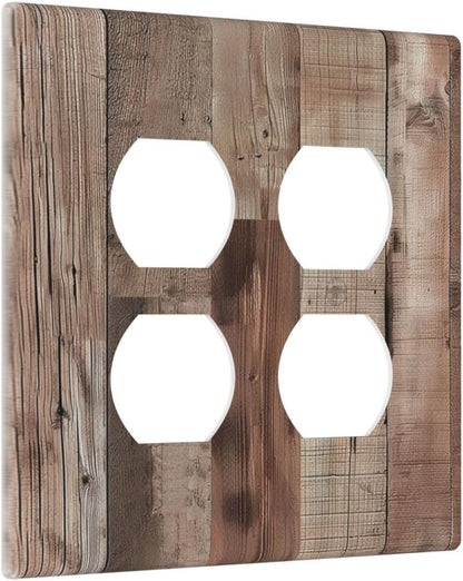 Decorative Outlet Covers Retro Wood Plank Vintaga Wooden Board 2 Gang Wall Plate Cover Double