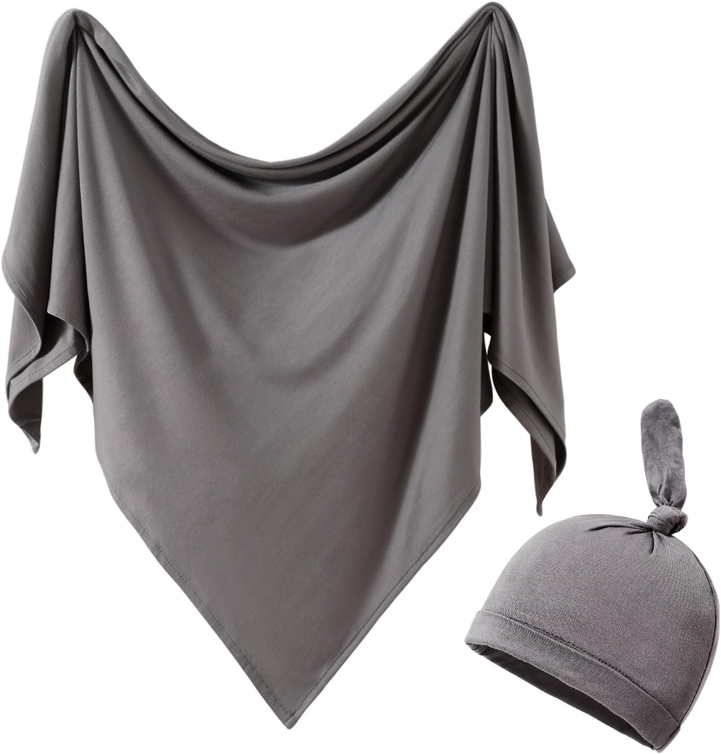 iEvolve Cotton Knitted Baby Swaddle Blanket with Hat Headband Set Newborn Swaddle Wrap Receiving