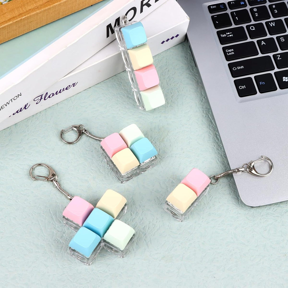 4 Pcs Keyboard Fidget Keychain Decompression Toys Keyboard Fidget Clicker Finger Keyboard