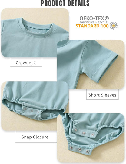 Jimonda Baby Bubble Romper Boy Girl Solid Color T-Shirt Outfits Short Sleeve Bodysuit Organic