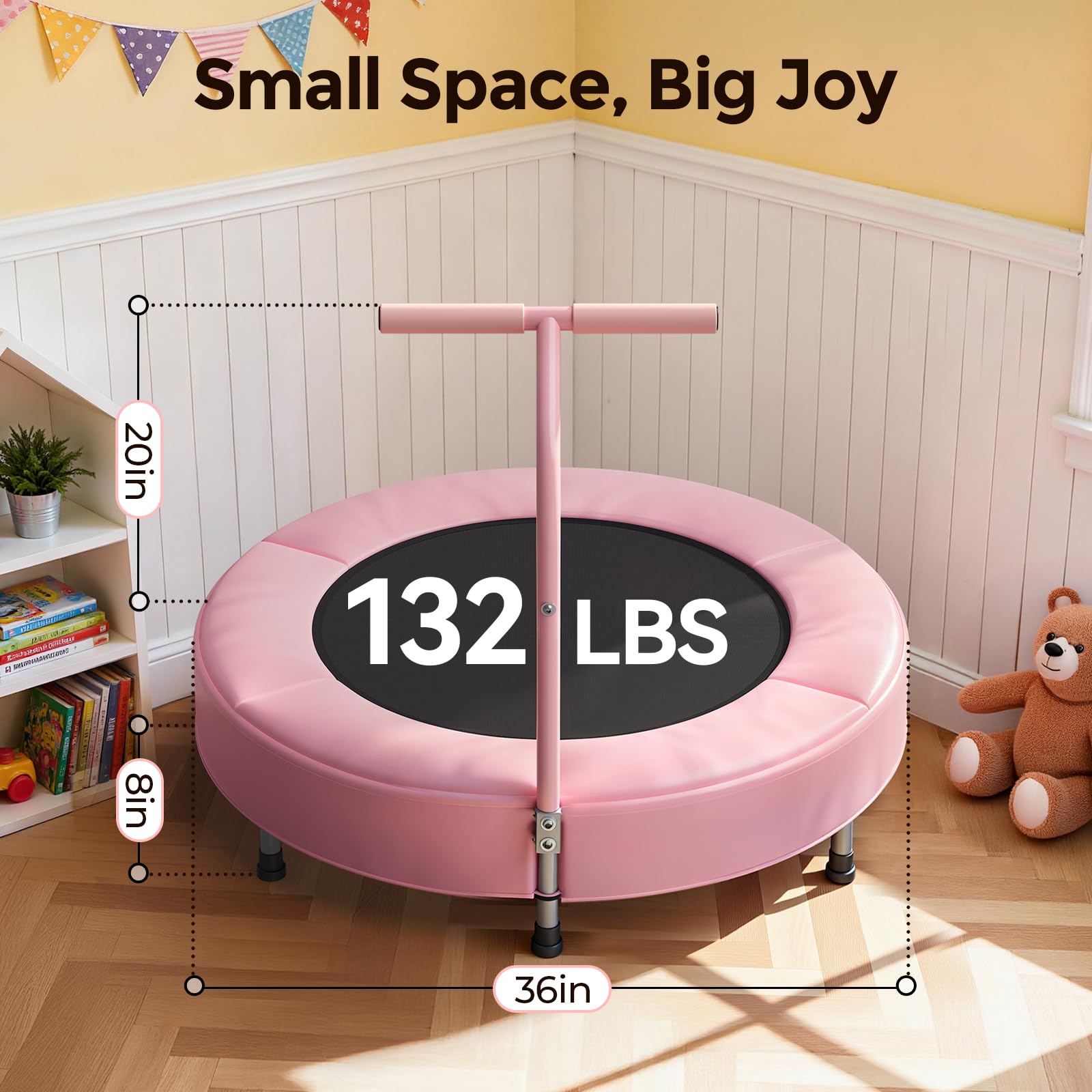 BCAN SP1 36'' Kids Toddler Trampoline Indoor, Foam Handle | FED Fitness