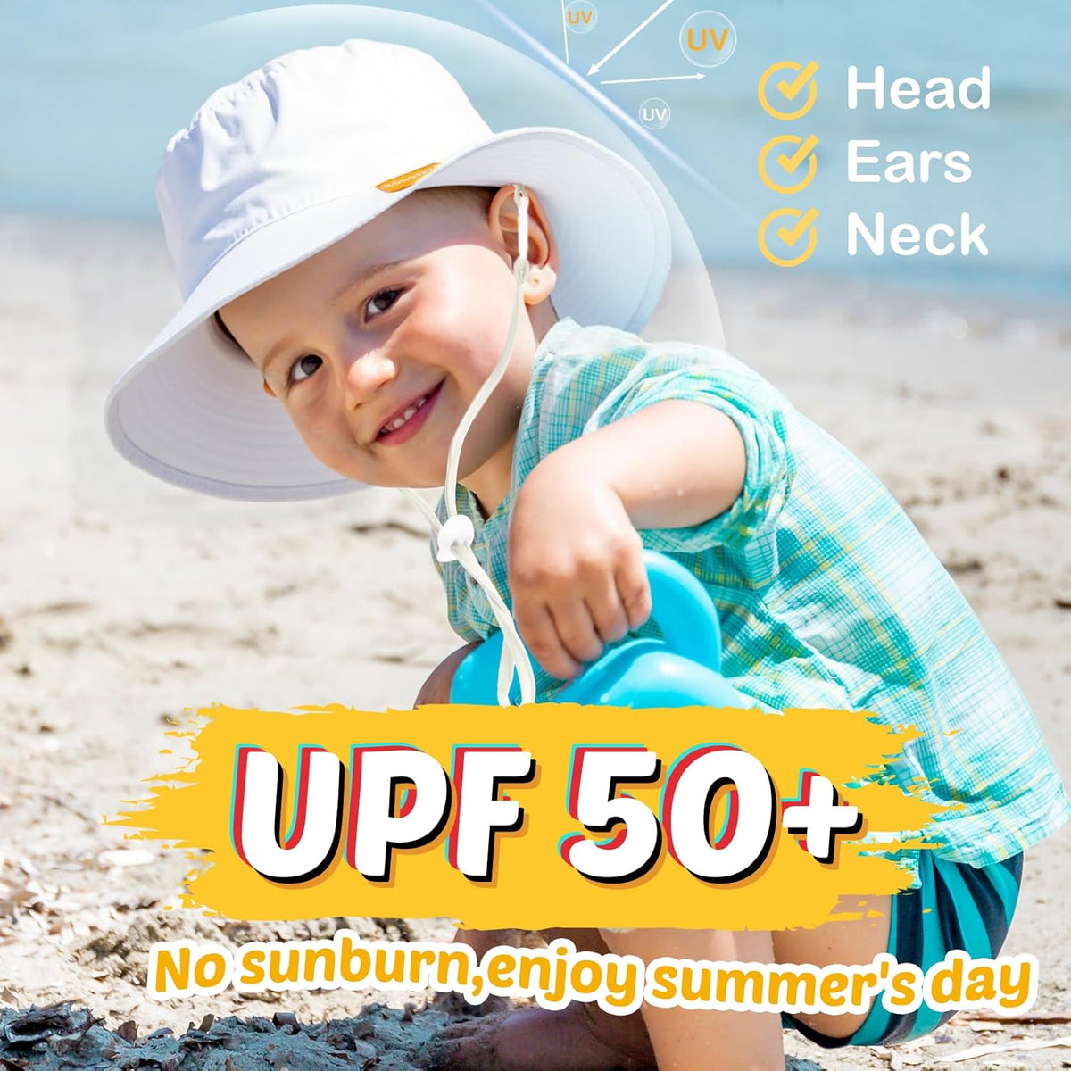 Baby Sun Hat Kids Summer UPF 50+ Toddler Bucket Hat Wide Brim Adjustable Beach Hats for Boys Girls