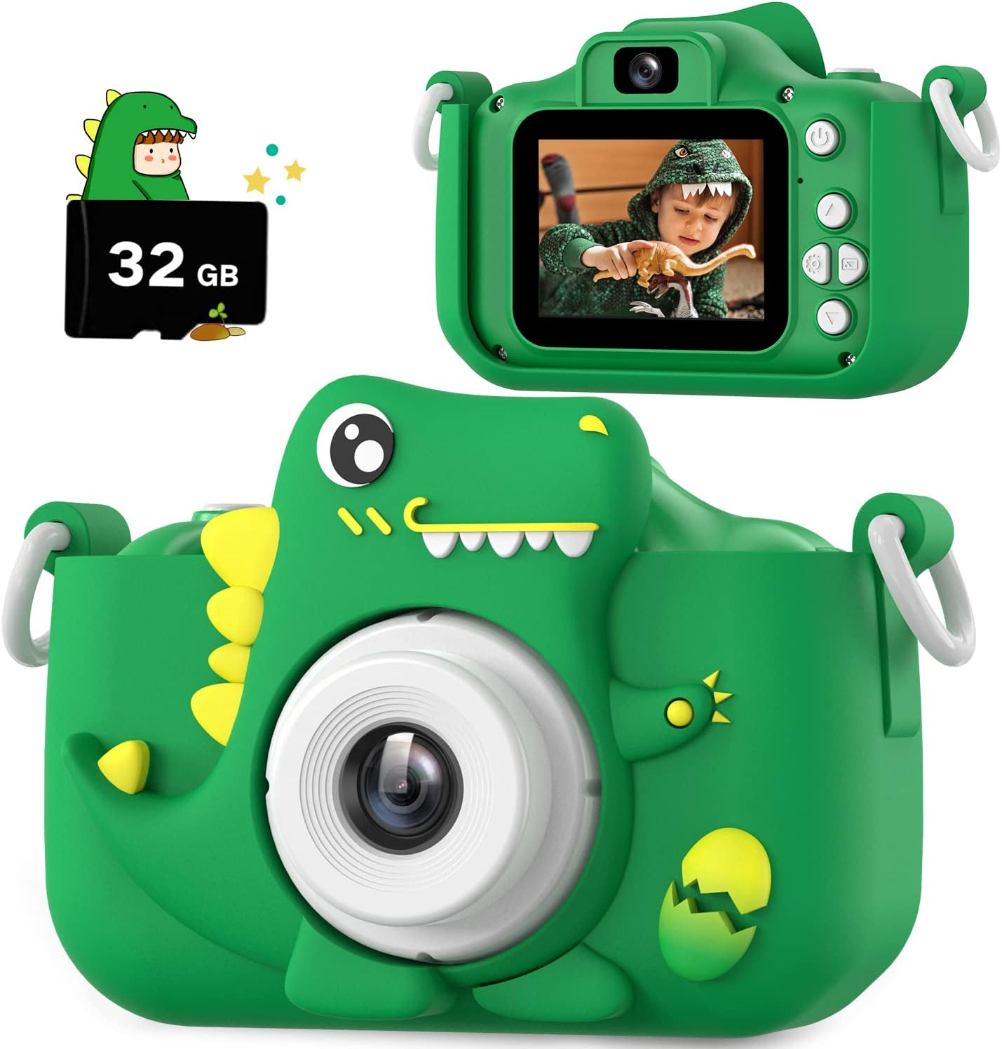Upgrade Dinosaur Kids Camera, Christmas Birthday Gifts for Girls Boys 3-12, 1080P HD Selfie Digital